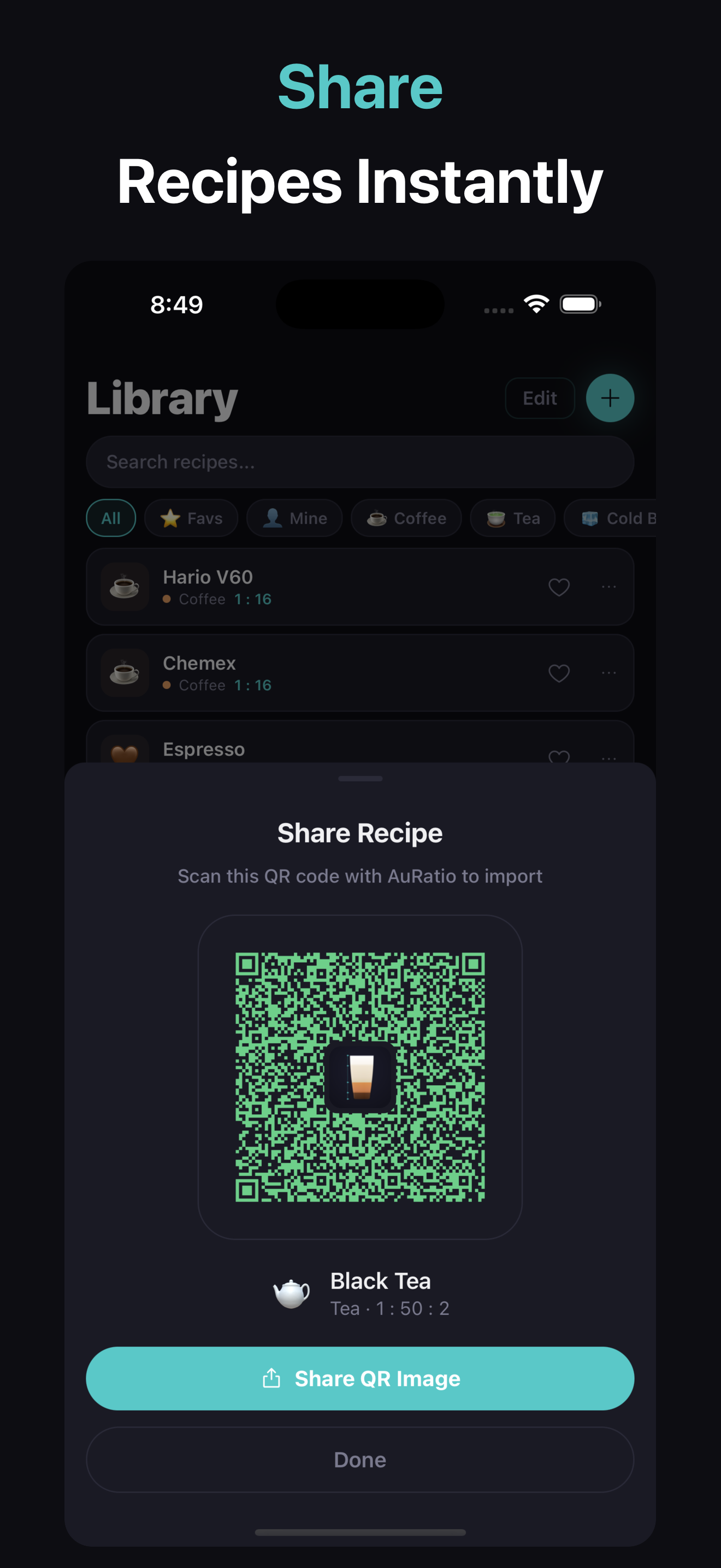 AuRatio QR recipe sharing